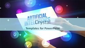  Presentation with intelligence - Presentation having holding-futuristic-tablet-with-artificial background and a cool aqua colored foreground