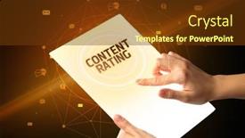  Presentation with rating - Amazing slides having holding-futuristic-tablet-with-content backdrop and a tawny brown colored foreground