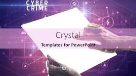  Presentation with cyber crime - Theme having holding-futuristic-tablet-with-cyber background and a lavender colored foreground