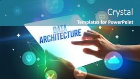  Presentation with architecture futuristic - Cool new slide deck with holding-futuristic-tablet-with-data backdrop and a teal colored foreground