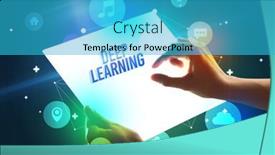  Presentation with learning technology - Audience pleasing presentation theme consisting of holding-futuristic-tablet-with-deep backdrop and a teal colored foreground