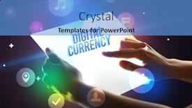  Presentation with new technology - Theme enhanced with holding-futuristic-tablet-with-digital background and a light blue colored foreground