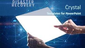  Presentation with disaster recovery - PPT layouts with holding-futuristic-tablet-with-disaster background and a ocean colored foreground