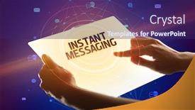  Presentation with instant messaging - Slides with holding-futuristic-tablet-with-instant background and a violet colored foreground