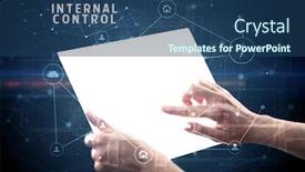  Presentation with cyber security - Colorful theme enhanced with holding-futuristic-tablet-with-internal backdrop and a ocean colored foreground