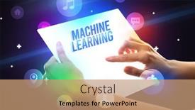  Presentation with machine learning - Cool new slide set with holding-futuristic-tablet-with-machine backdrop and a coral colored foreground