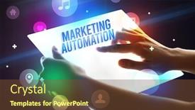  Presentation with automation - Amazing slide deck having holding-futuristic-tablet-with-marketing backdrop and a tawny brown colored foreground