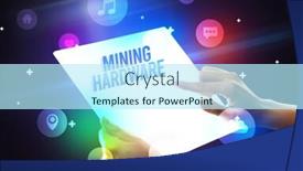  Presentation with technology hardware - Cool new PPT layouts with holding-futuristic-tablet-with-mining backdrop and a cool aqua colored foreground