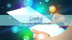  Presentation with technology hardware - Slide deck featuring holding-futuristic-tablet-with-mining background and a arctic colored foreground