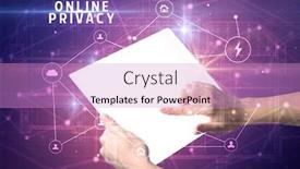  Presentation with privacy - Theme with holding-futuristic-tablet-with-online background and a lilac colored foreground