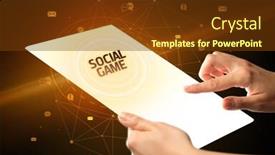  Presentation with futuristic - Beautiful PPT theme featuring holding-futuristic-tablet-with-social backdrop and a tawny brown colored foreground