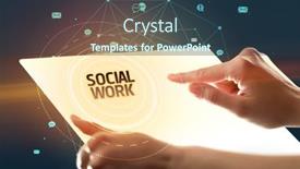  Presentation with social work - Amazing slide set having holding-futuristic-tablet-with-social backdrop and a tawny brown colored foreground