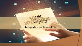  Presentation with social media - Colorful PPT theme enhanced with holding-futuristic-tablet-with-social backdrop and a blonde colored foreground