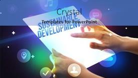  Presentation with sustainable development - Amazing slides having holding-futuristic-tablet-with-sustainable backdrop and a teal colored foreground