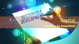  Presentation with sustainable development - Presentation design having holding-futuristic-tablet-with-sustainable background and a tawny brown colored foreground