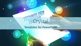  Presentation with technology trends - Beautiful slide set featuring holding-futuristic-tablet-with-technology backdrop and a arctic colored foreground