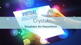  Presentation with virtual technology - PPT layouts enhanced with holding-futuristic-tablet-with-virtual background and a cool aqua colored foreground