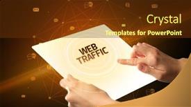  Presentation with social media - Colorful slide set enhanced with holding-futuristic-tablet-with-web backdrop and a tawny brown colored foreground