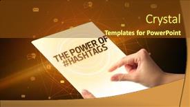  Presentation with power media - Amazing slide deck having holding-futuristic-tablet backdrop and a tawny brown colored foreground