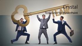  Presentation with key - Presentation design consisting of holding giant key in team background and a coral colored foreground