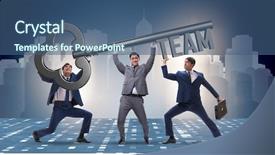  Presentation with key - Amazing PPT theme having holding giant key in team backdrop and a ocean colored foreground