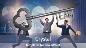  Presentation with key - Beautiful theme featuring holding giant key in team backdrop and a ocean colored foreground