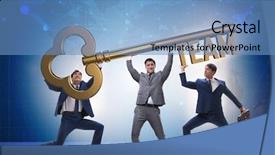  Presentation with key - Audience pleasing PPT layouts consisting of holding giant key in team backdrop and a teal colored foreground