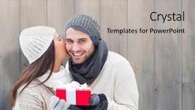  Presentation with gift - Presentation theme enhanced with holding gift against pale grey background and a  colored foreground