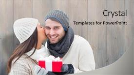  Presentation with grey wood texture and - Theme consisting of holding gift against pale grey background and a light gray colored foreground