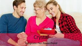  Presentation with old couple - Slide deck featuring holding gift box and baby background and a red colored foreground