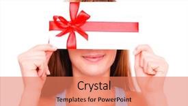  Presentation with bonus - PPT layouts featuring holding gift card bonus female background and a coral colored foreground