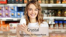  Presentation with milk bottle and milk glass - PPT theme having holding glass bottle of milk background and a coral colored foreground