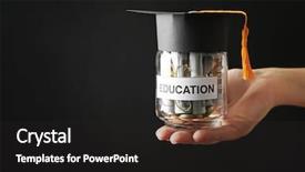  Presentation with education money - Audience pleasing PPT theme consisting of holding glass jar with money backdrop and a dark gray colored foreground