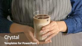  Presentation with apron - Slides featuring holding glass with delicious coffee background and a coral colored foreground
