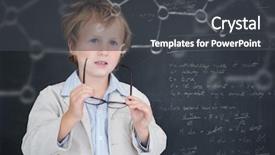  Presentation with cute science - Presentation theme featuring cute pupil holding glasses against rocket science theory background and a dark gray colored foreground