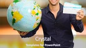  Presentation with globe - Theme featuring senior japanese man doubting on white background background and a sky blue colored foreground