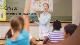  Presentation with elementary school - PPT layouts having holding globe at the elementary background and a  colored foreground