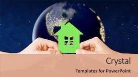  Presentation with green planet - PPT layouts featuring holding green house over earth background and a coral colored foreground