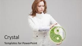  Presentation with young plant - Amazing presentation design having holding green plant ying yang backdrop and a  colored foreground