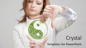  Presentation with young plant - Slide set having holding green plant ying yang background and a light gray colored foreground