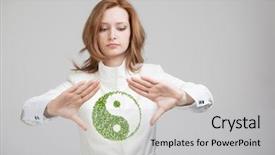  Presentation with young plant - Presentation consisting of holding green plant ying yang background and a light gray colored foreground