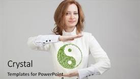  Presentation with young plant - Cool new slide deck with holding green plant ying yang backdrop and a light gray colored foreground