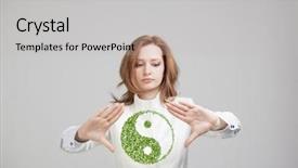  Presentation with young plant - Slide deck with holding green plant ying yang background and a light gray colored foreground