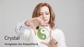  Presentation with green industries plant - Theme enhanced with holding green plant ying yang background and a soft green colored foreground