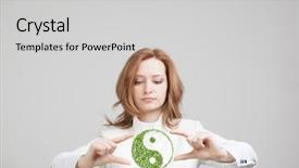  Presentation with young plant - Amazing PPT layouts having holding green plant ying yang backdrop and a light gray colored foreground