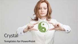  Presentation with young plant - Colorful slide deck enhanced with holding green plant ying yang backdrop and a light gray colored foreground