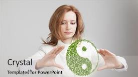  Presentation with young plant - Cool new presentation design with holding green plant ying yang backdrop and a light gray colored foreground