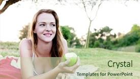  Presentation with green trees in park - Beautiful slide set featuring holding half eaten green apple backdrop and a  colored foreground