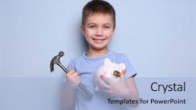  Presentation with boy band - Beautiful presentation theme featuring holding hammer and piggy bank backdrop and a light blue colored foreground
