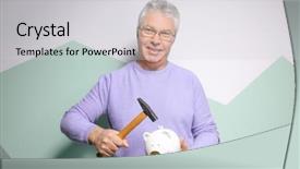  Presentation with bank syariah - Presentation design having holding hammer over piggy bank background and a light gray colored foreground